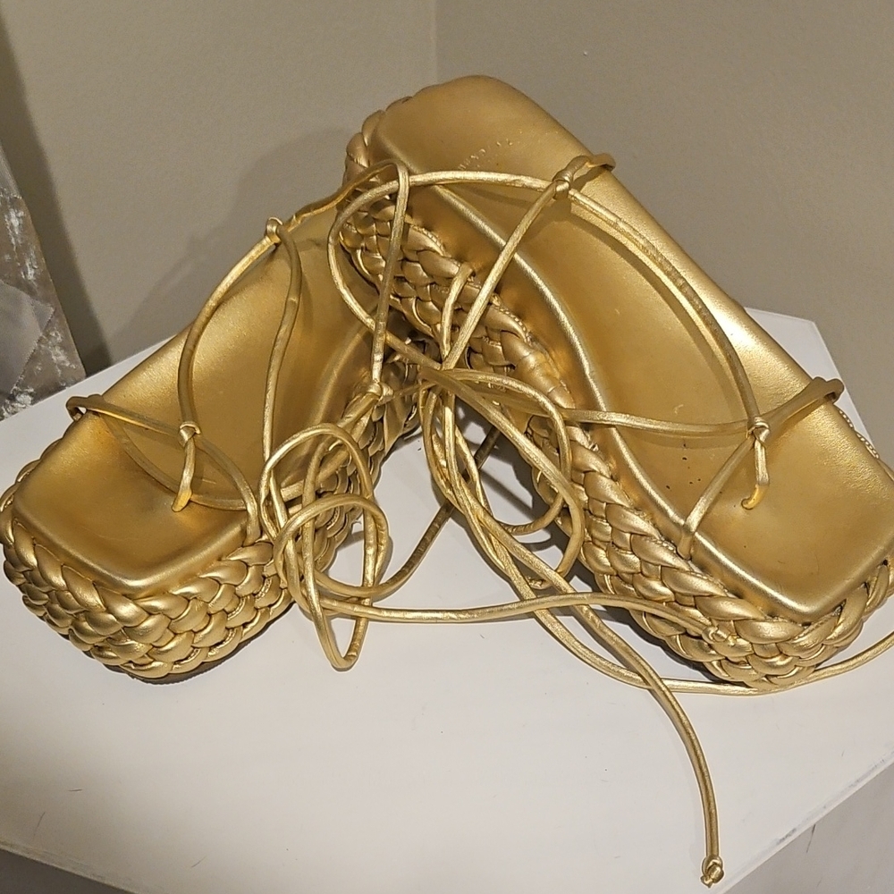 Mundial Metallic Gold Strappy Platform Sandals
